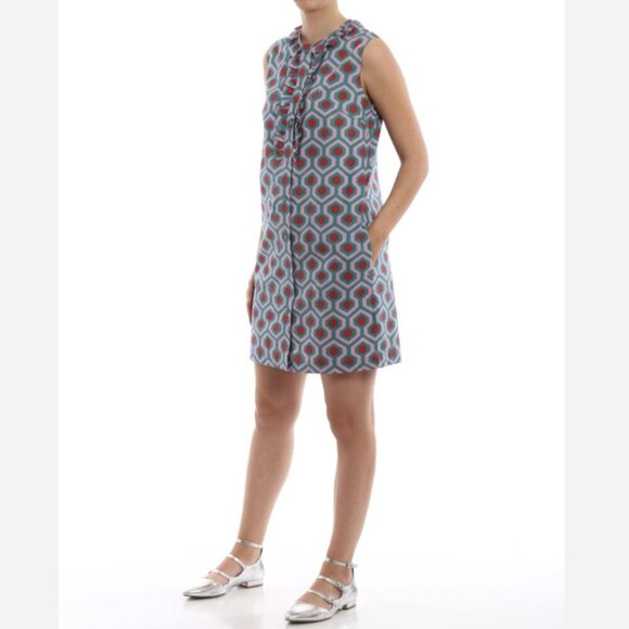 Weekend MaxMara Curvato Geometric Print Ruffle Shirt Dress Button Front Size 10 - Picture 2 of 13